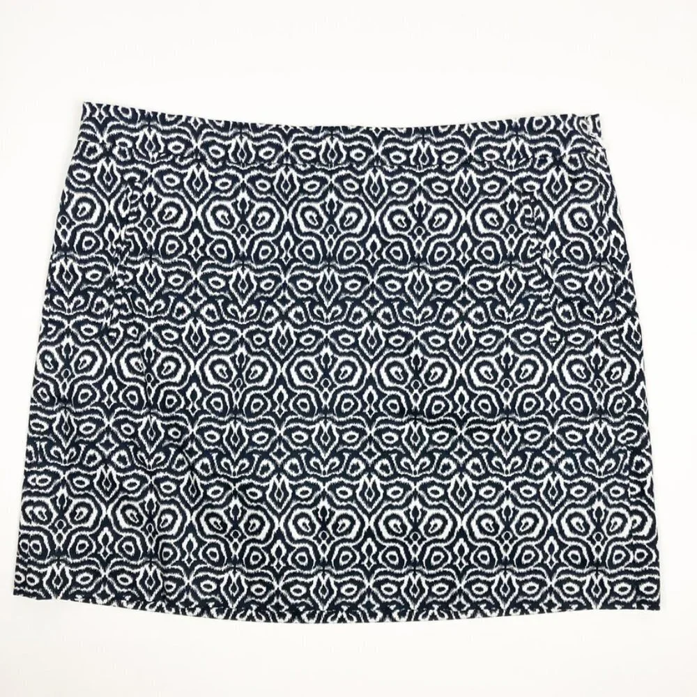 J. Crew Skirt Women's Size 8 Navy Blue White Ikat Print Mini